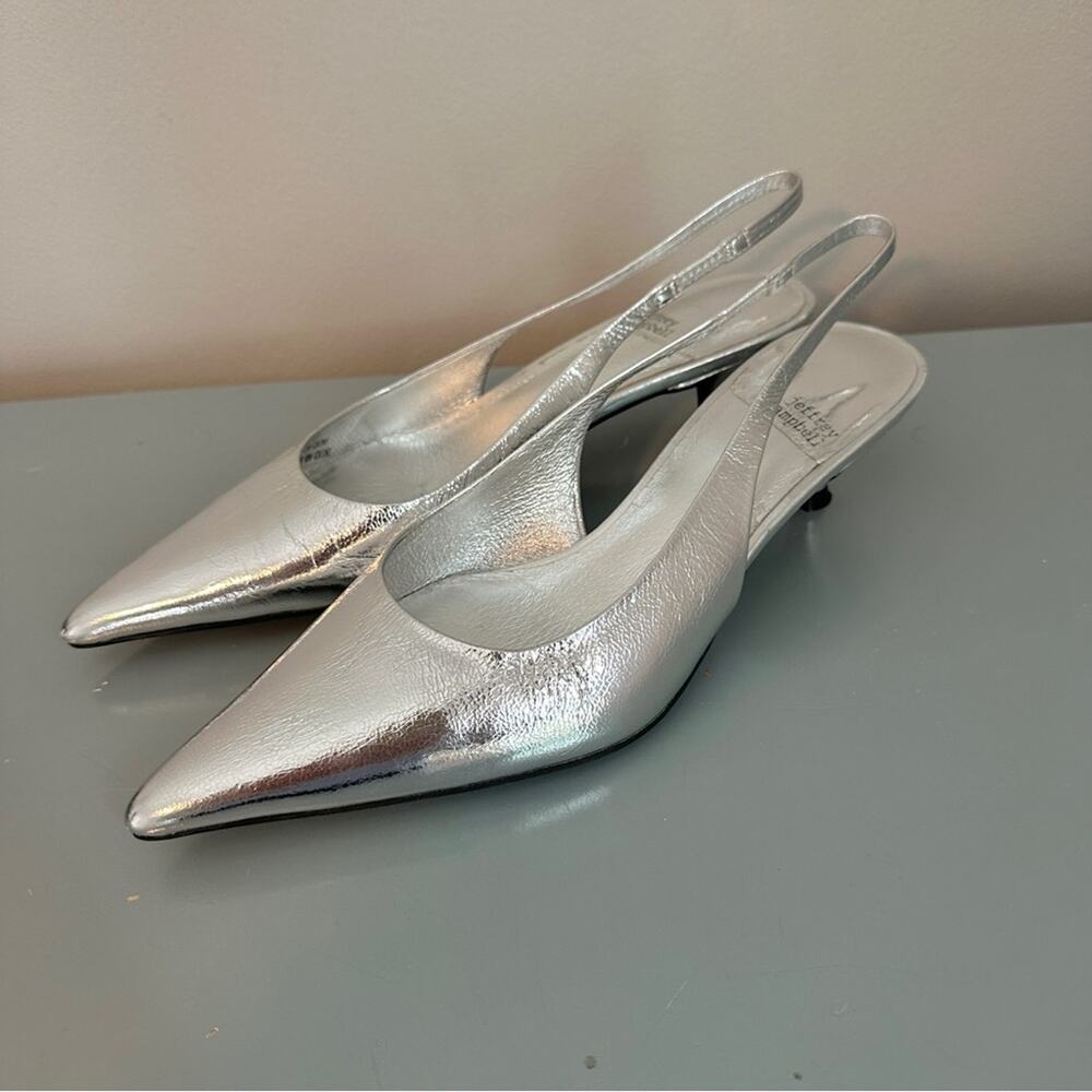 Jeffrey Campbell Persona Silver Slingback Kitten Heel 7 NEW